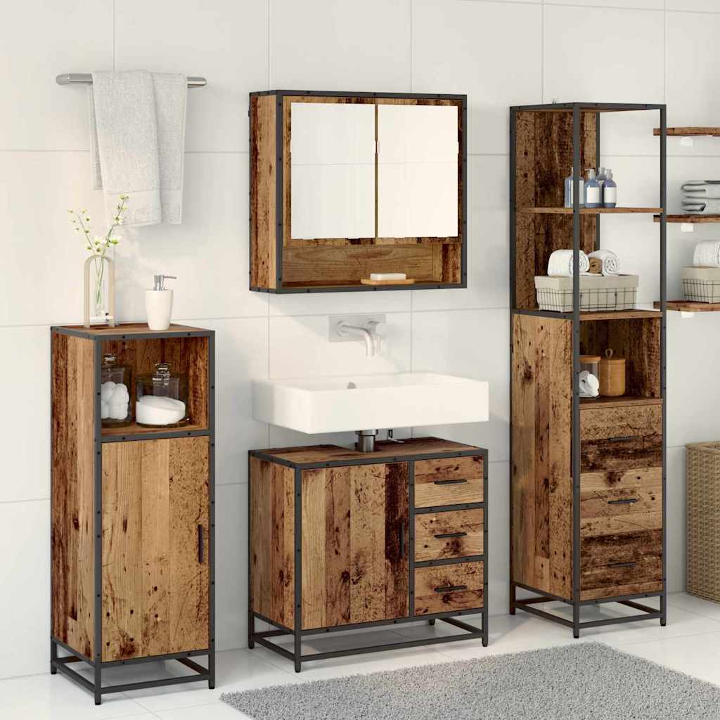 Badezimmermöbel-Set 3 stk. Altholz 35 x 37,5 x 166 cm