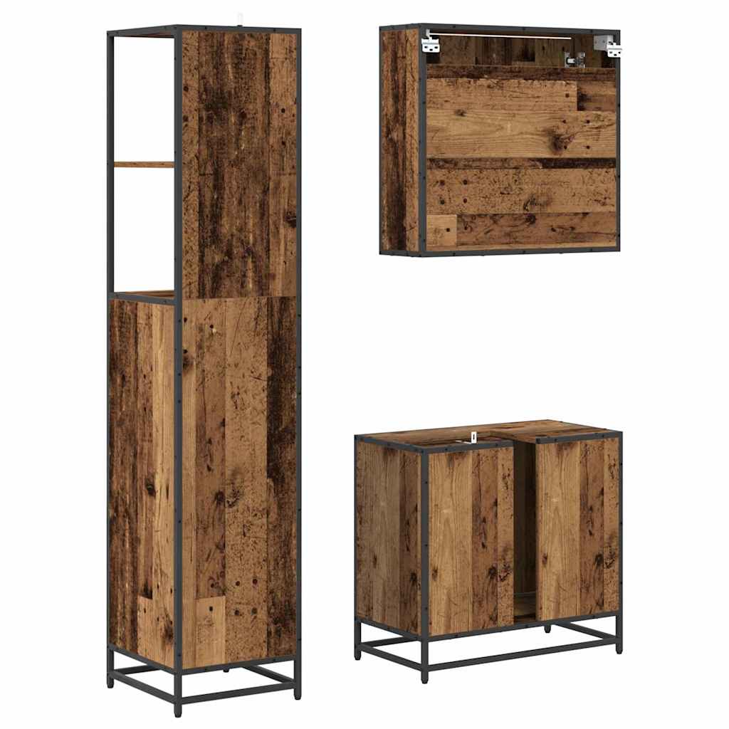 Badezimmermöbel-Set 3 stk. Altholz 35 x 37,5 x 166 cm