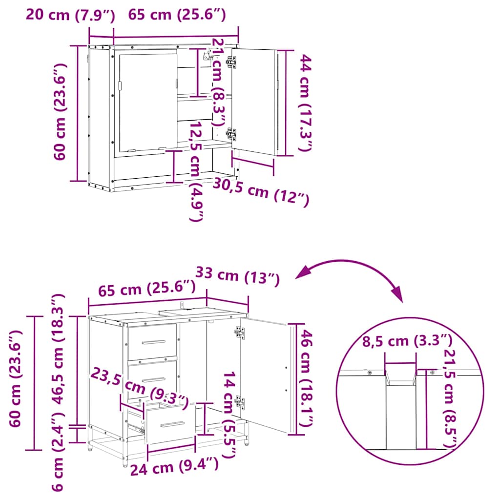 Badezimmermöbel-Set 3 stk. Altholz 35 x 37,5 x 166 cm
