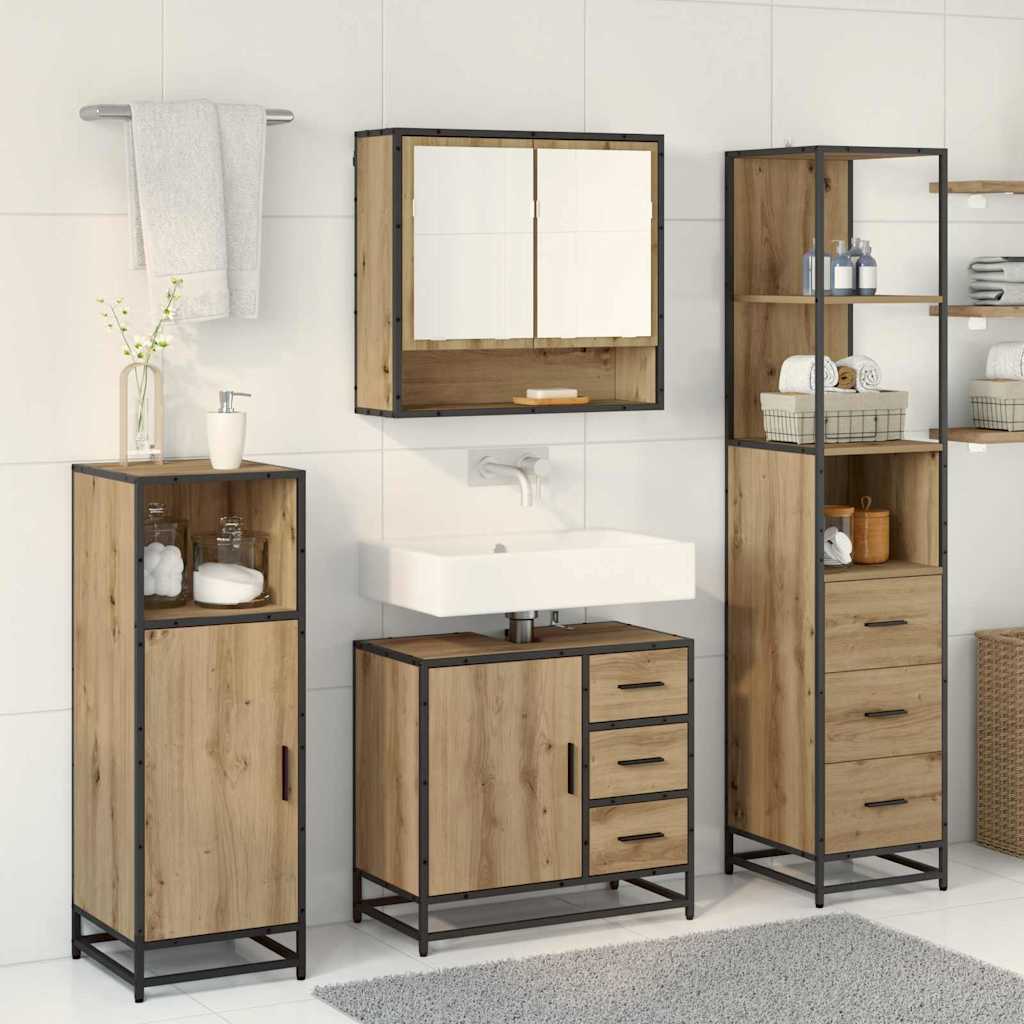 Badezimmermöbel-Set 3 Stk. Artisan-Eiche Holzwerkstoff