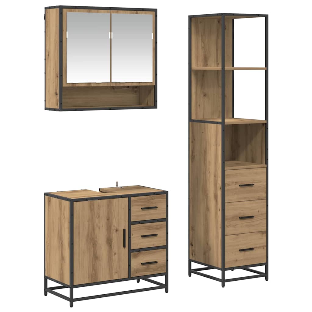 Badezimmermöbel-Set 3 Stk. Artisan-Eiche Holzwerkstoff