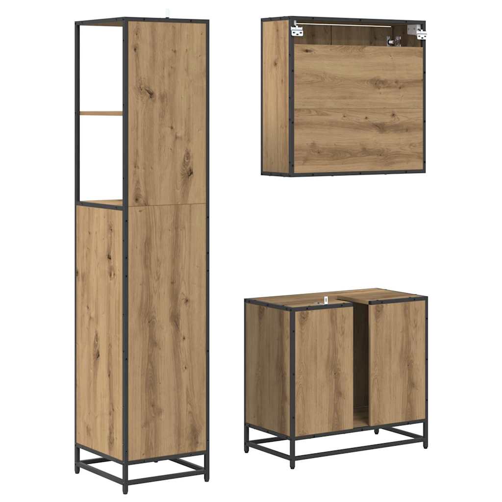 Badezimmermöbel-Set 3 Stk. Artisan-Eiche Holzwerkstoff