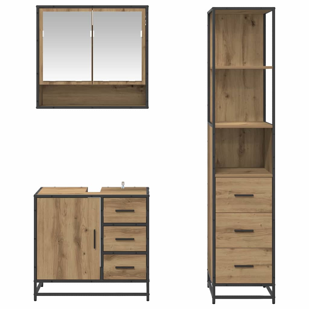 Badezimmermöbel-Set 3 Stk. Artisan-Eiche Holzwerkstoff