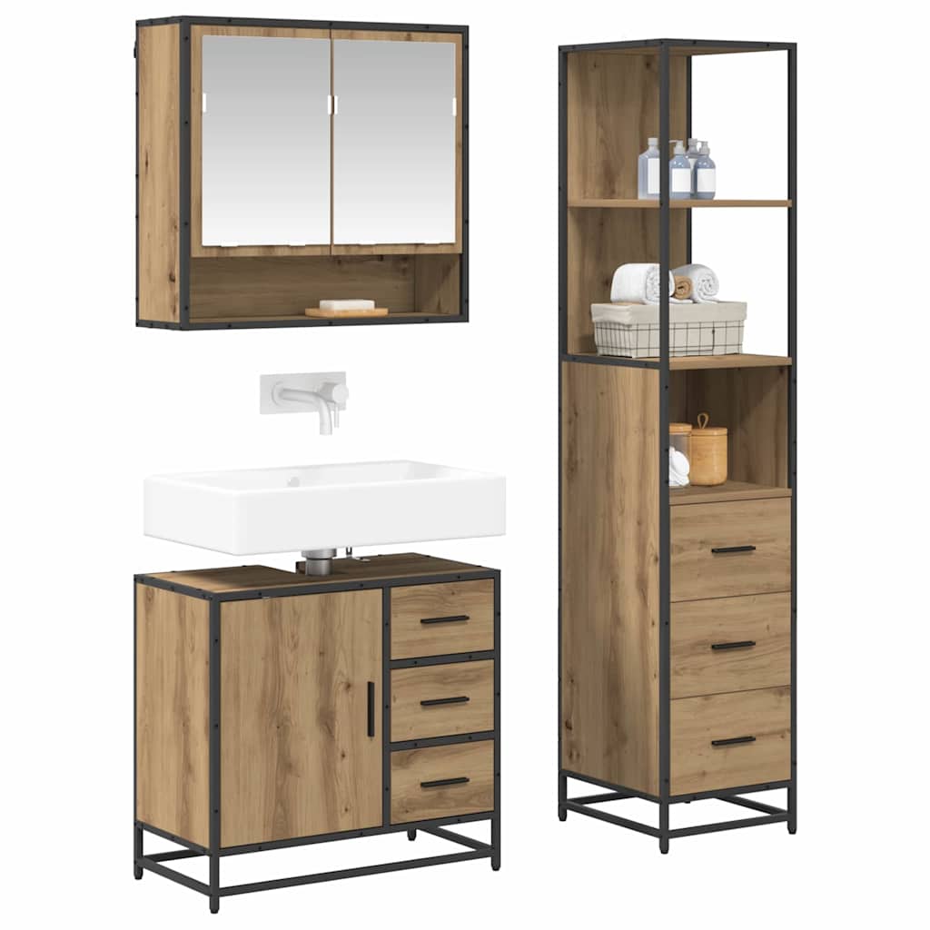 Badezimmermöbel-Set 3 Stk. Artisan-Eiche Holzwerkstoff
