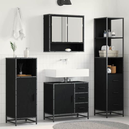 Badezimmermöbel-Set 3 stk. Schwarz Eichen-Optik