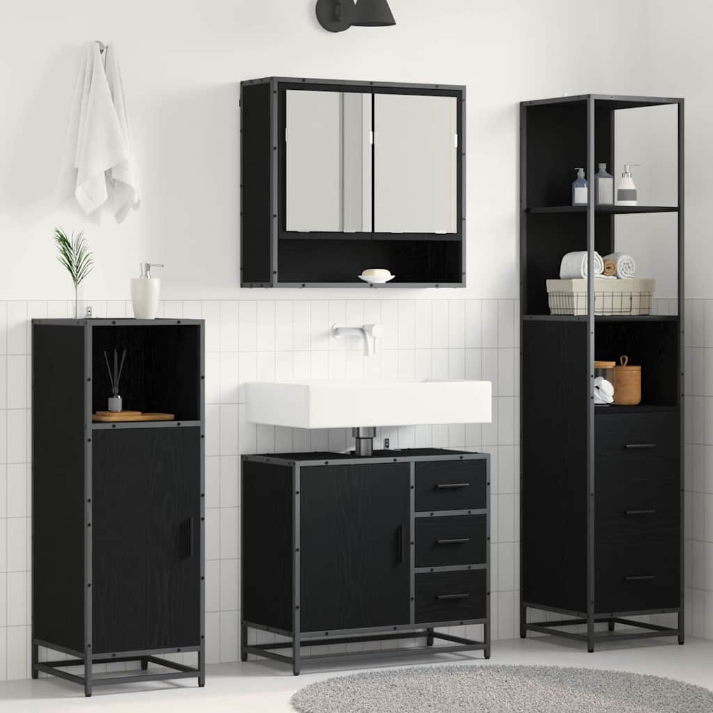 Badezimmermöbel-Set 3 Stk. Schwarz Eichen-Optik Holzwerkstoff