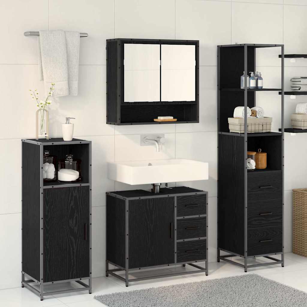 Badezimmermöbel-Set 3 Stk. Schwarz Eichen-Optik Holzwerkstoff