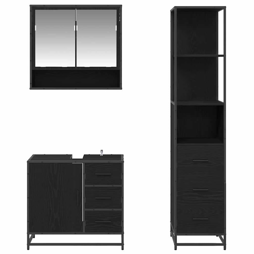 Badezimmermöbel-Set 3 Stk. Schwarz Eichen-Optik Holzwerkstoff