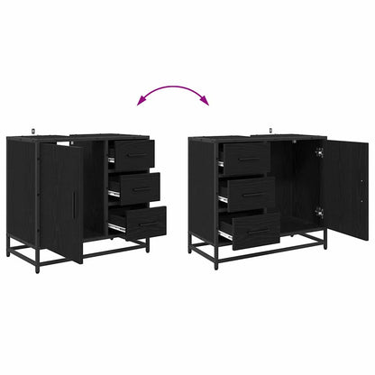 Badezimmermöbel-Set 3 Stk. Schwarz Eichen-Optik Holzwerkstoff
