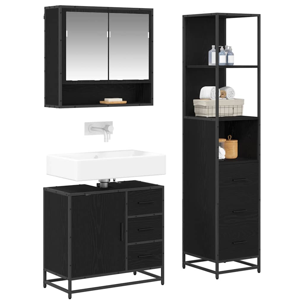 Badezimmermöbel-Set 3 Stk. Schwarz Eichen-Optik Holzwerkstoff