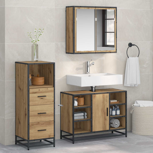 Badezimmermöbel-Set 3 stk. Artisan-Eiche 80 x 33 x 60 cm