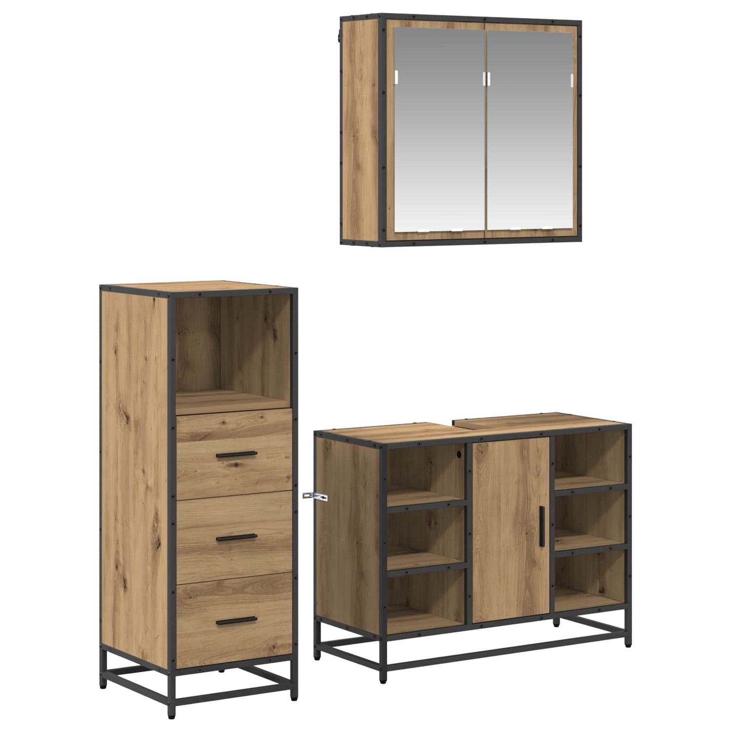 Badezimmermöbel-Set 3 stk. Artisan-Eiche 80 x 33 x 60 cm