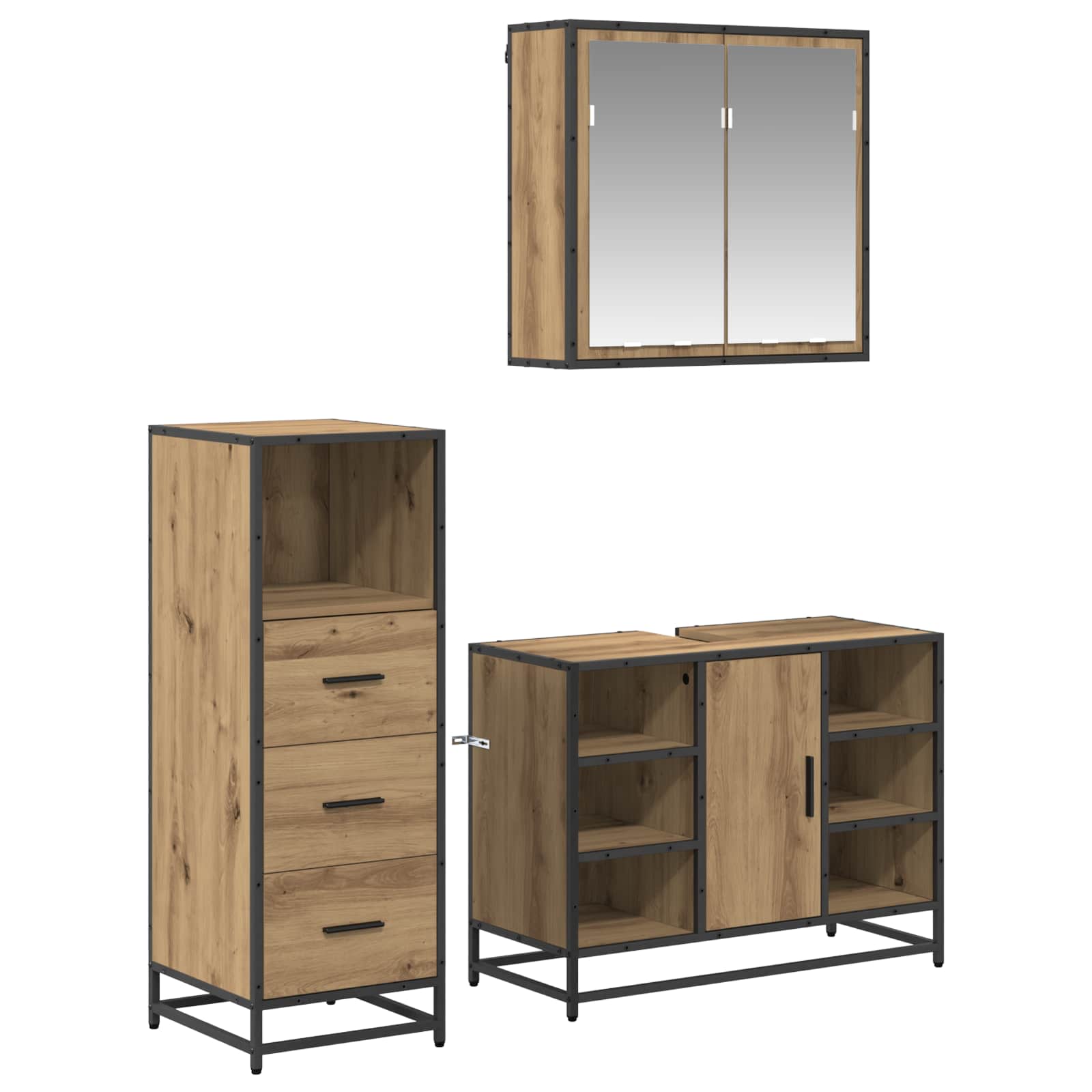 Badezimmermöbel-Set 3 stk. Artisan-Eiche 80 x 33 x 60 cm