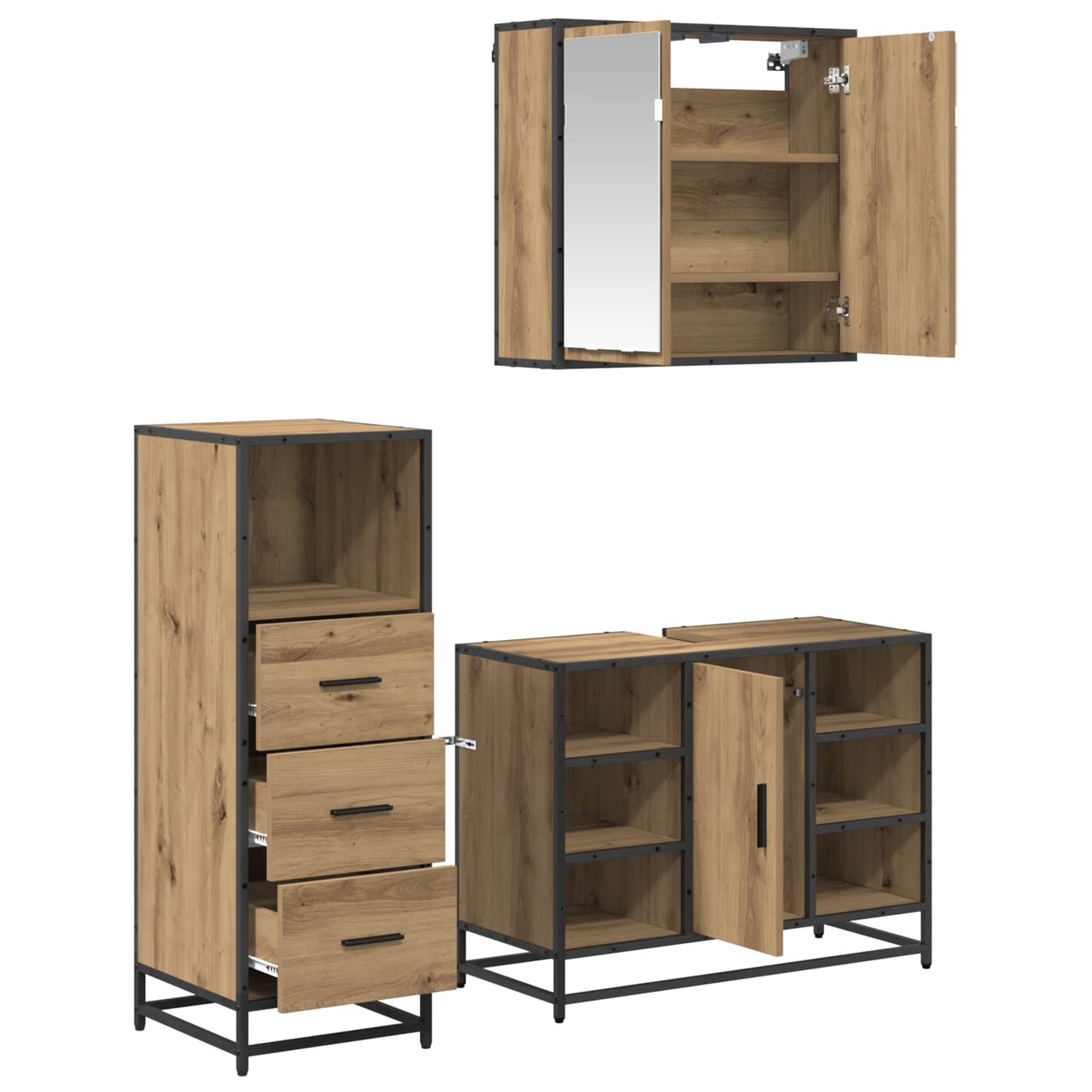 Badezimmermöbel-Set 3 stk. Artisan-Eiche 80 x 33 x 60 cm