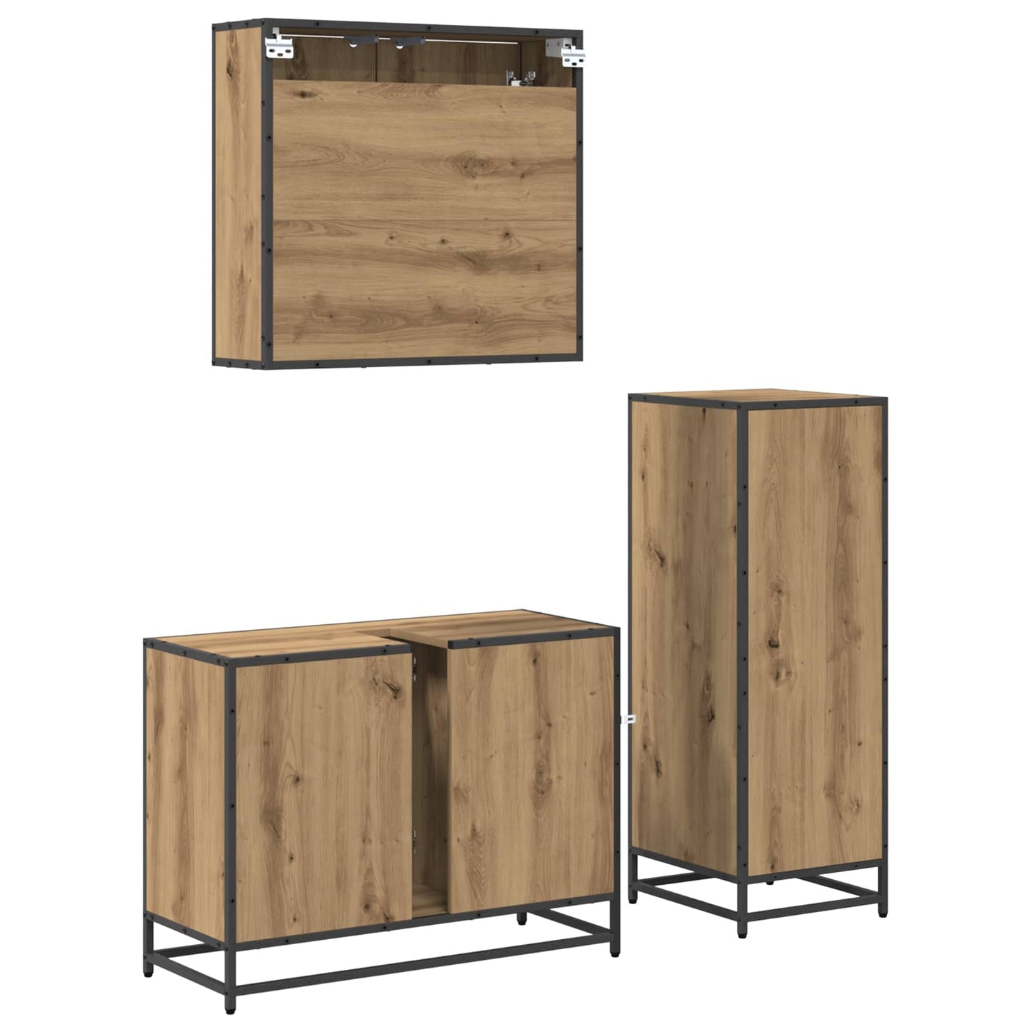 Badezimmermöbel-Set 3 stk. Artisan-Eiche 80 x 33 x 60 cm