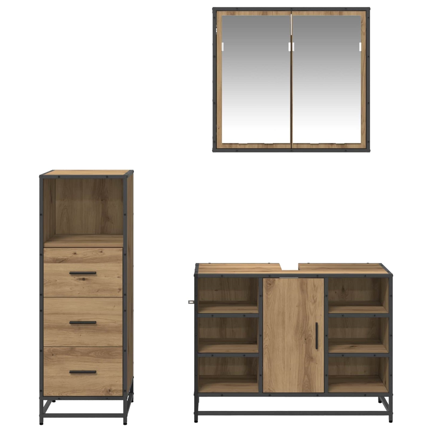 Badezimmermöbel-Set 3 stk. Artisan-Eiche 80 x 33 x 60 cm