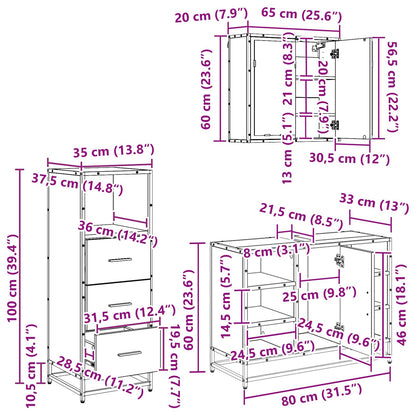 Badezimmermöbel-Set 3 stk. Artisan-Eiche 80 x 33 x 60 cm