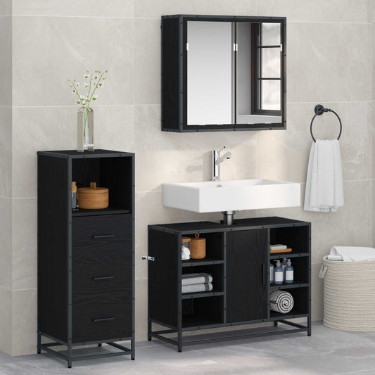 Badezimmermöbel-Set 3 stk. Schwarz Eichen-Optik 80 x 33 x 60 cm