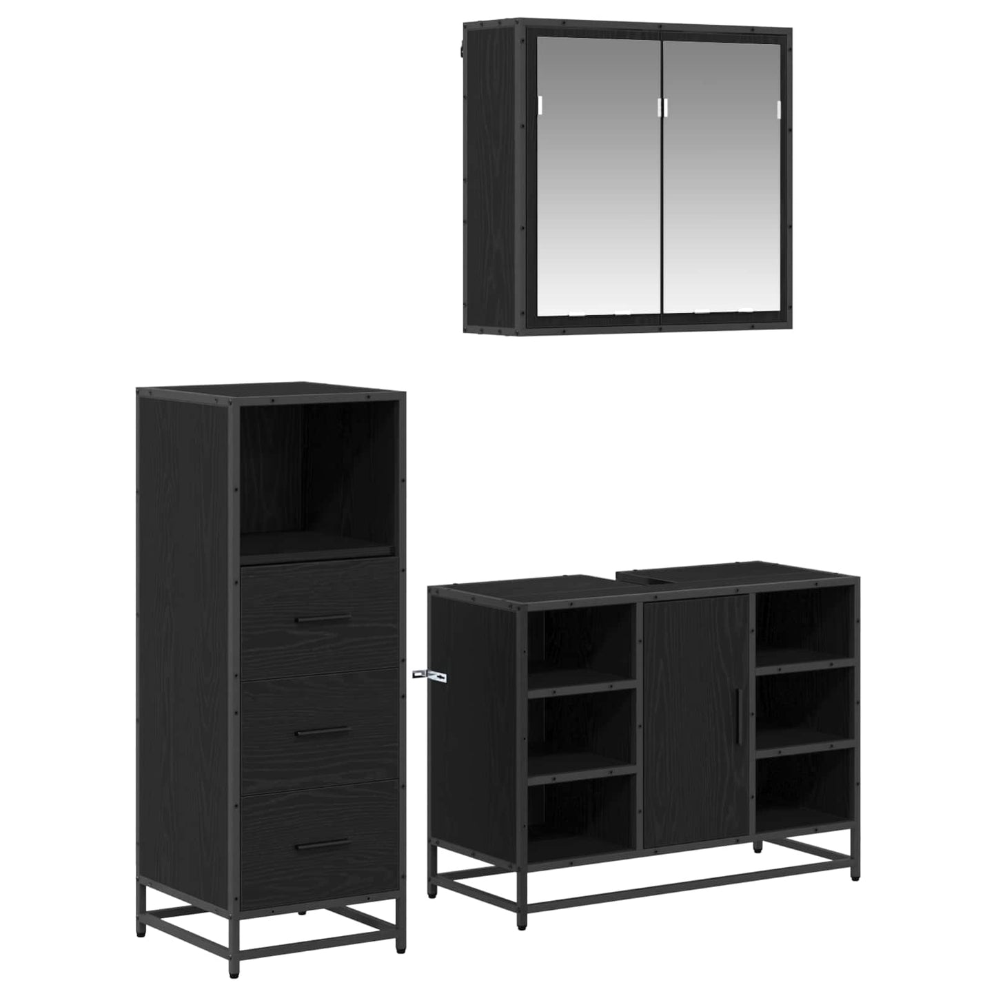 Badezimmermöbel-Set 3 stk. Schwarz Eichen-Optik 80 x 33 x 60 cm