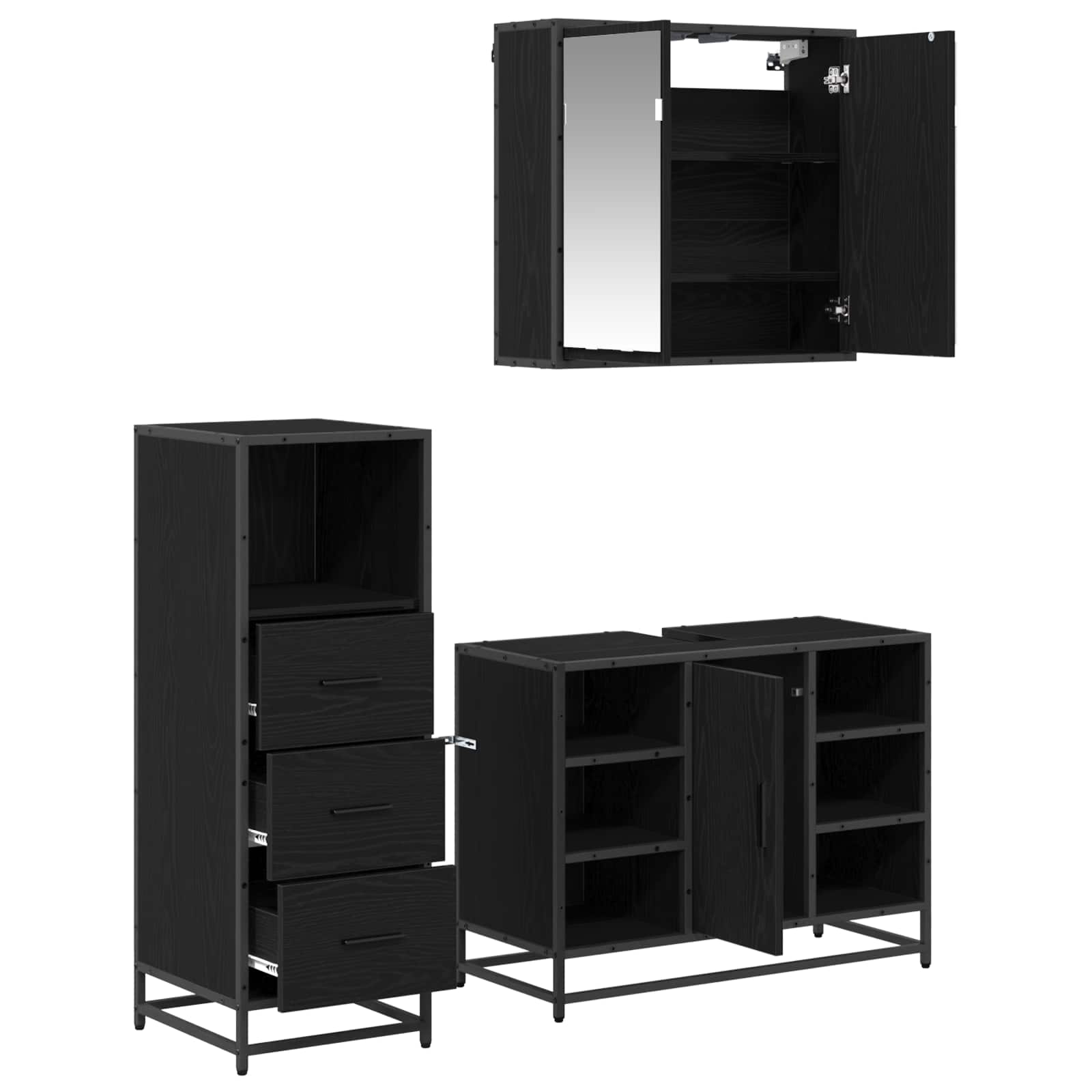 Badezimmermöbel-Set 3 stk. Schwarz Eichen-Optik 80 x 33 x 60 cm