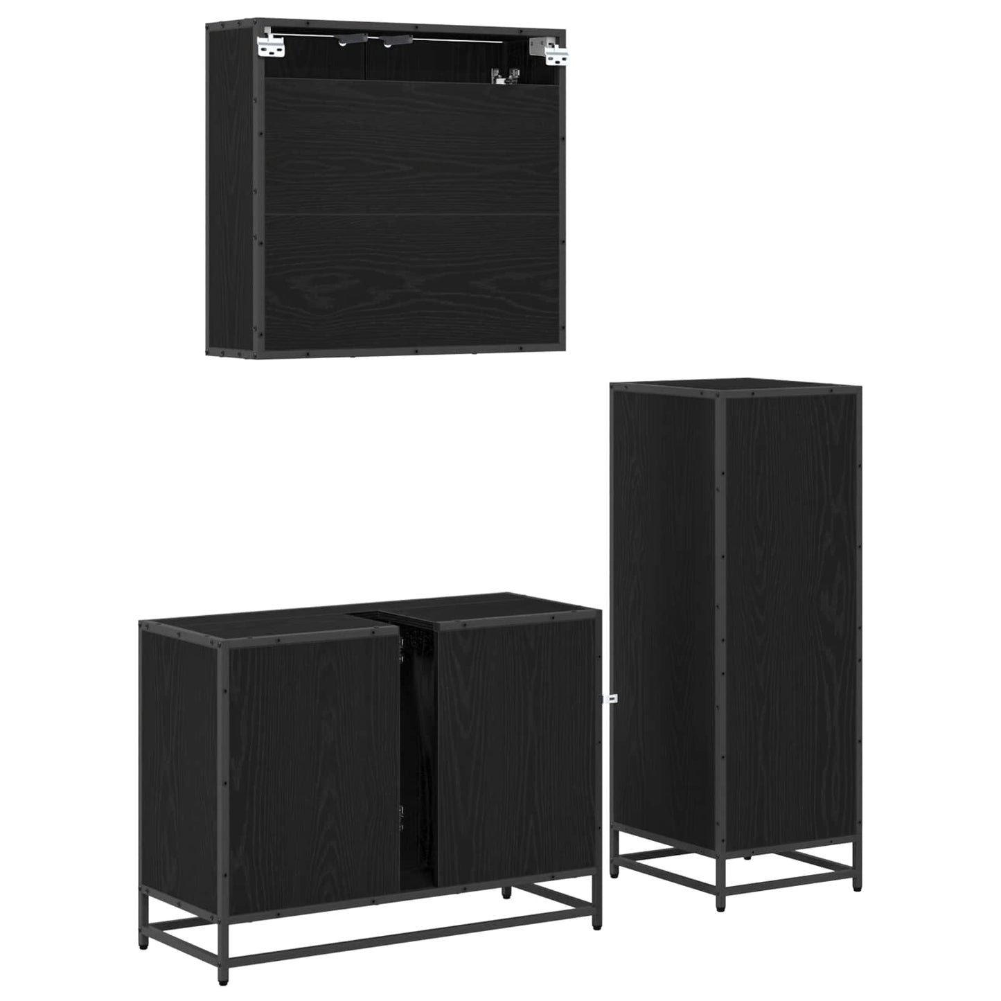 Badezimmermöbel-Set 3 stk. Schwarz Eichen-Optik 80 x 33 x 60 cm