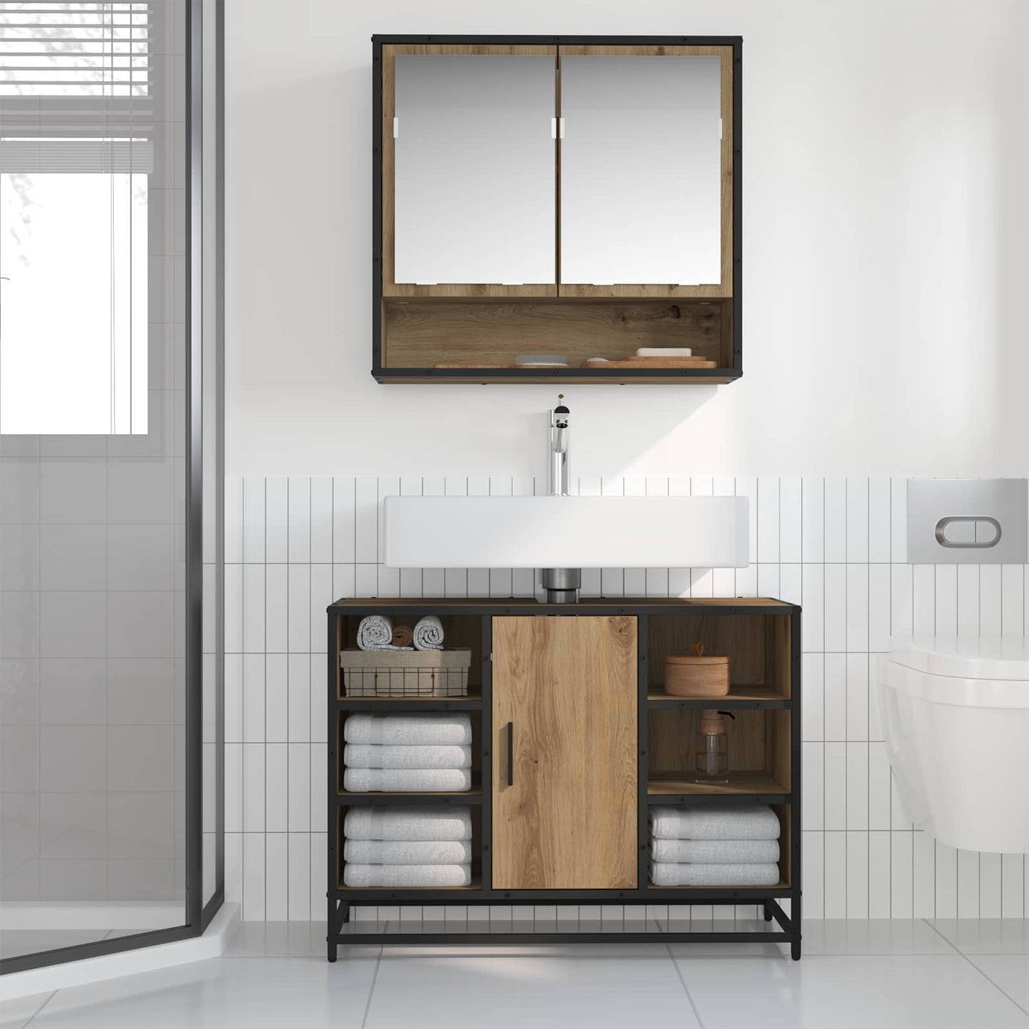 Badezimmermöbel-Set 2 Stk. Artisan-Eiche 80 x 33 x 60 cm