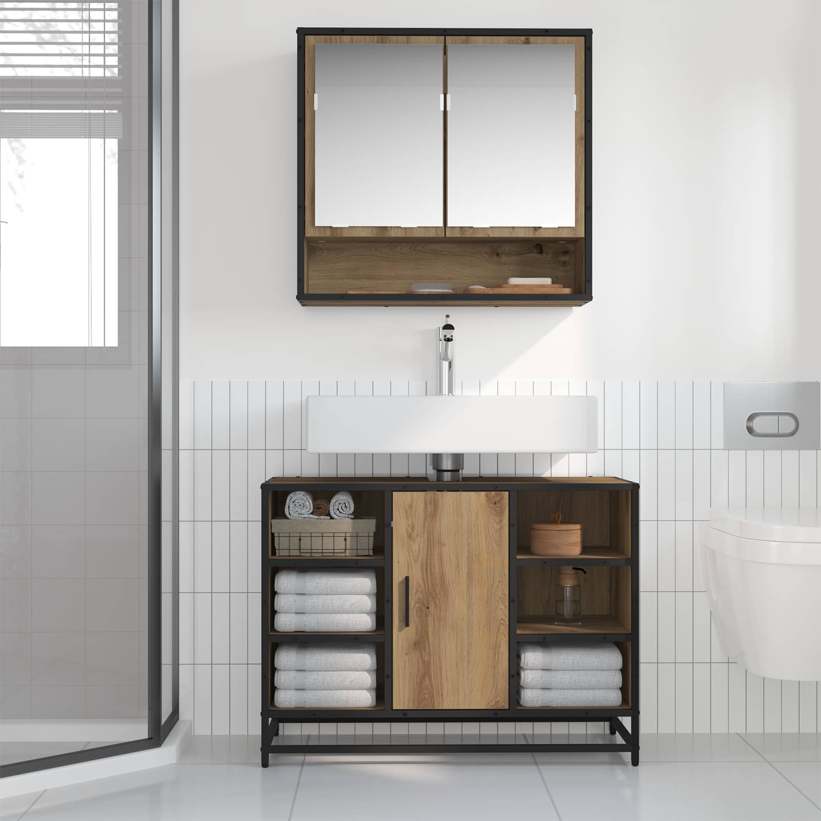 Badezimmermöbel-Set 2 Stk. Artisan-Eiche 80 x 33 x 60 cm