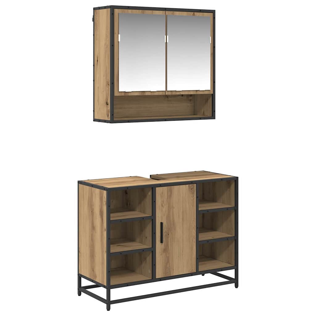 Badezimmermöbel-Set 2 Stk. Artisan-Eiche 80 x 33 x 60 cm
