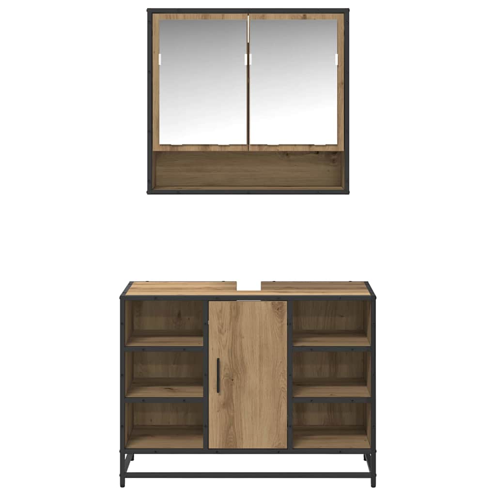 Badezimmermöbel-Set 2 Stk. Artisan-Eiche 80 x 33 x 60 cm