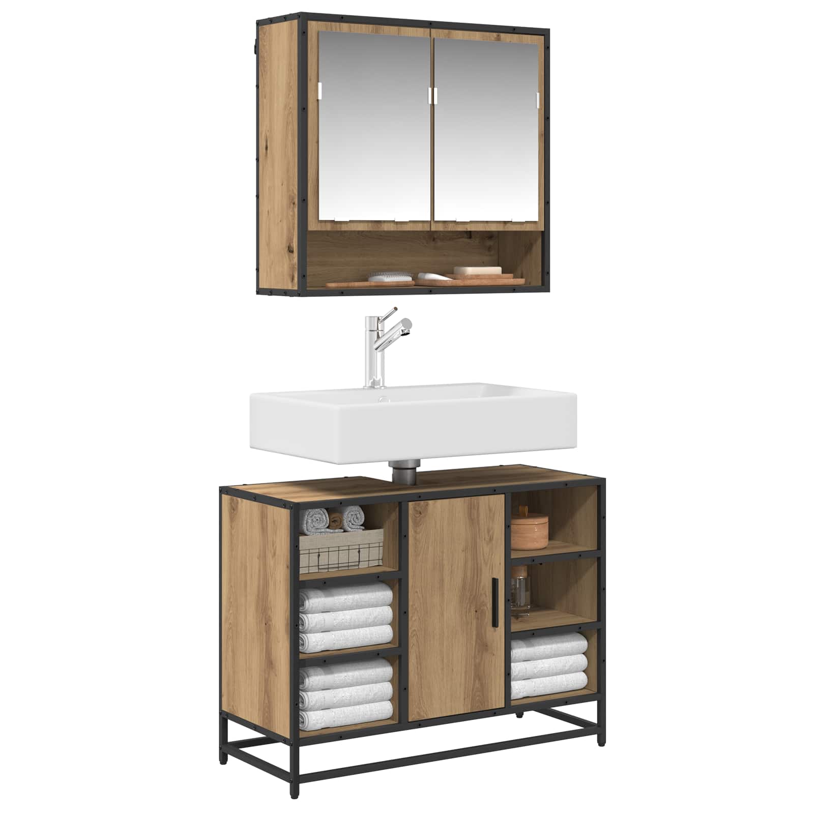 Badezimmermöbel-Set 2 Stk. Artisan-Eiche 80 x 33 x 60 cm