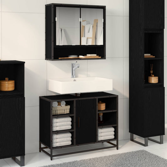 Badezimmermöbel-Set 2 stk. Schwarz Eichen-Optik 80 x 33 x 60 cm