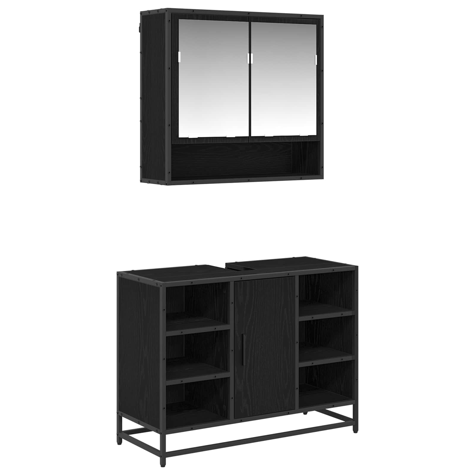 Badezimmermöbel-Set 2 stk. Schwarz Eichen-Optik 80 x 33 x 60 cm