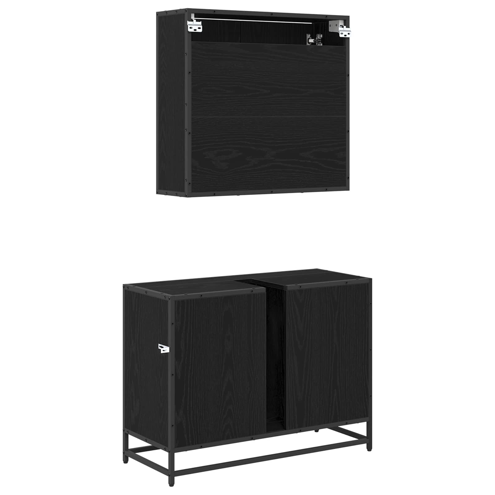 Badezimmermöbel-Set 2 stk. Schwarz Eichen-Optik 80 x 33 x 60 cm