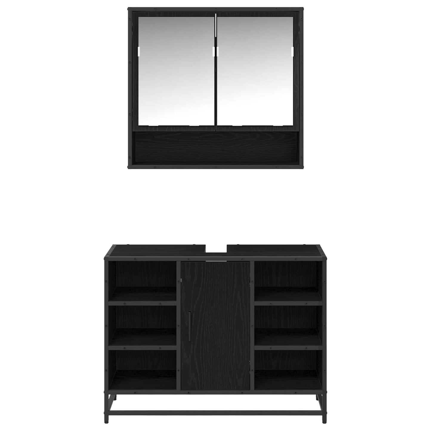 Badezimmermöbel-Set 2 stk. Schwarz Eichen-Optik 80 x 33 x 60 cm