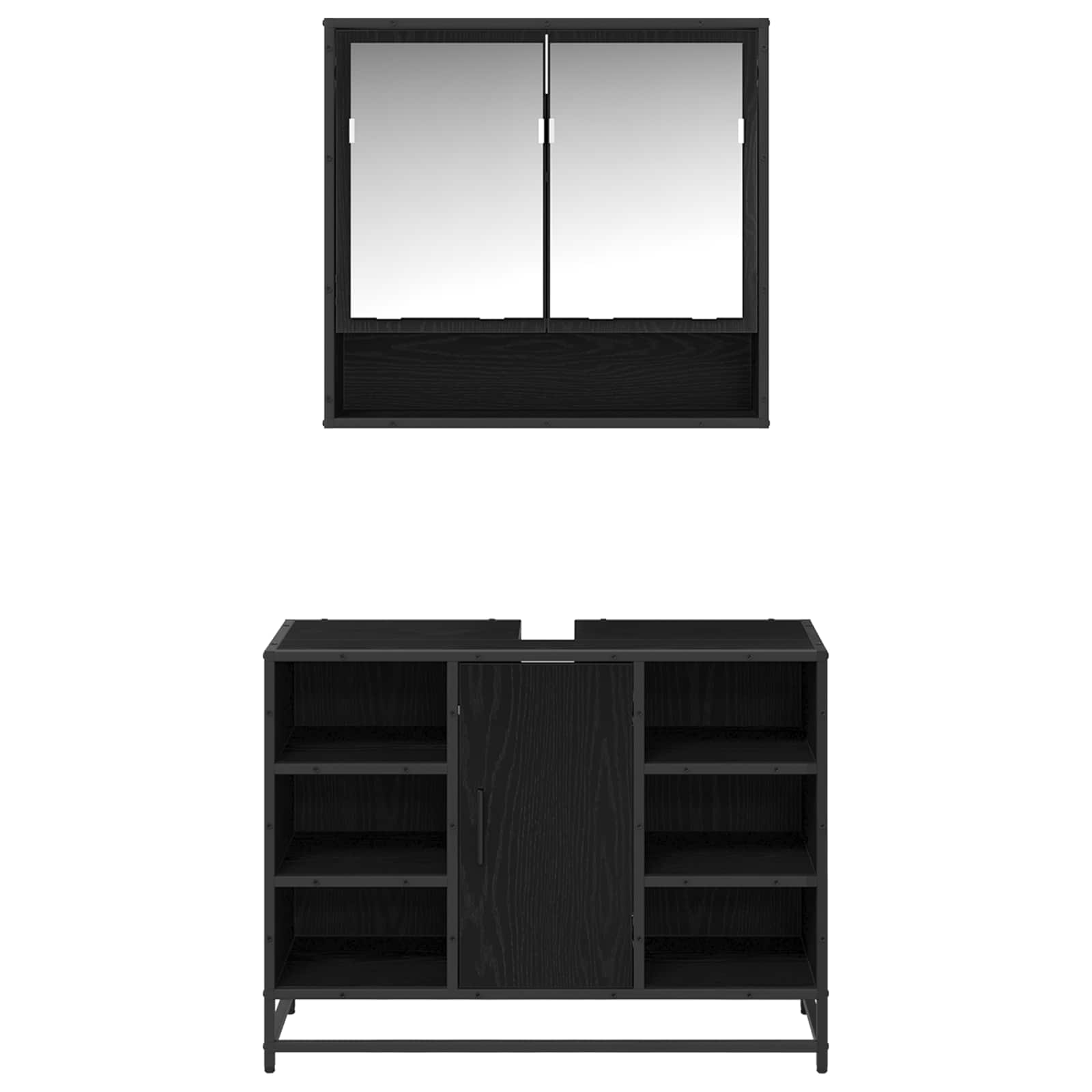 Badezimmermöbel-Set 2 stk. Schwarz Eichen-Optik 80 x 33 x 60 cm