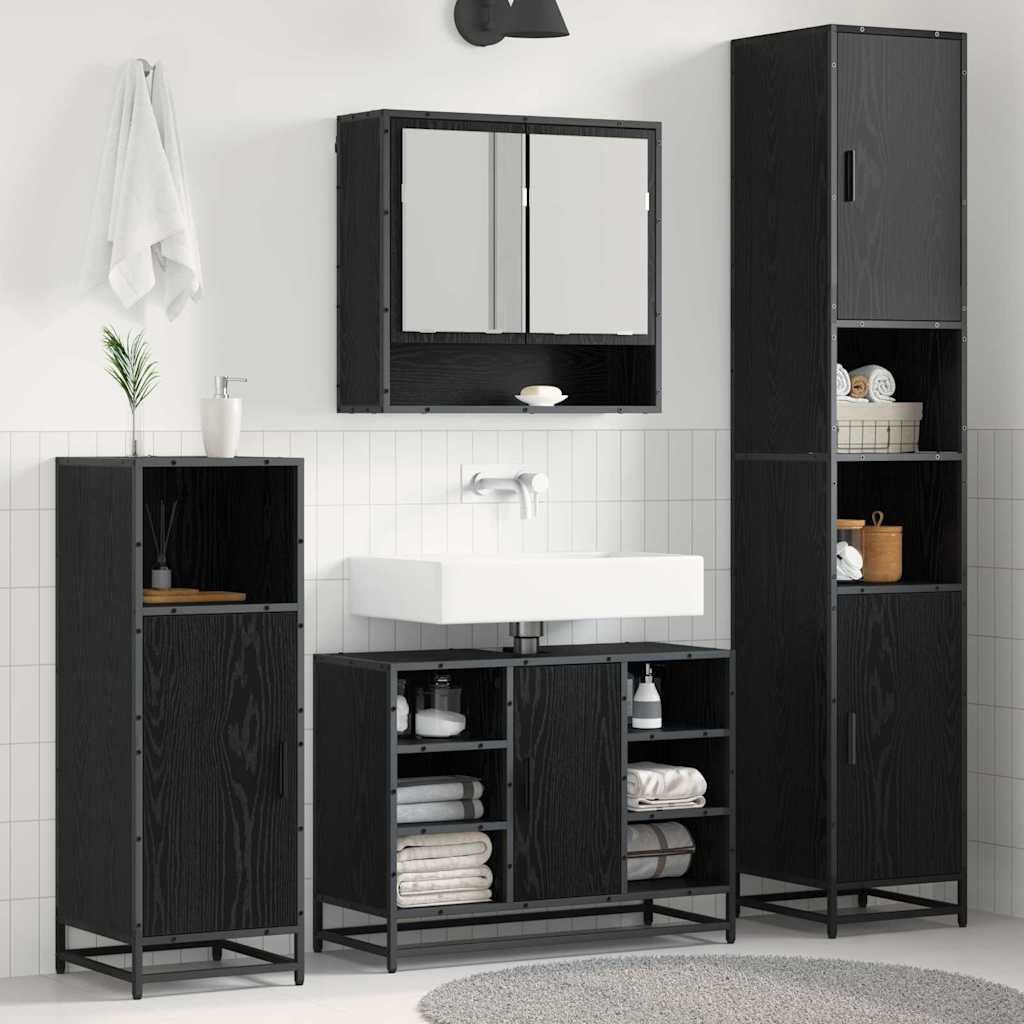 Badezimmermöbel-Set 4 stk. Schwarz Eichen-Optik