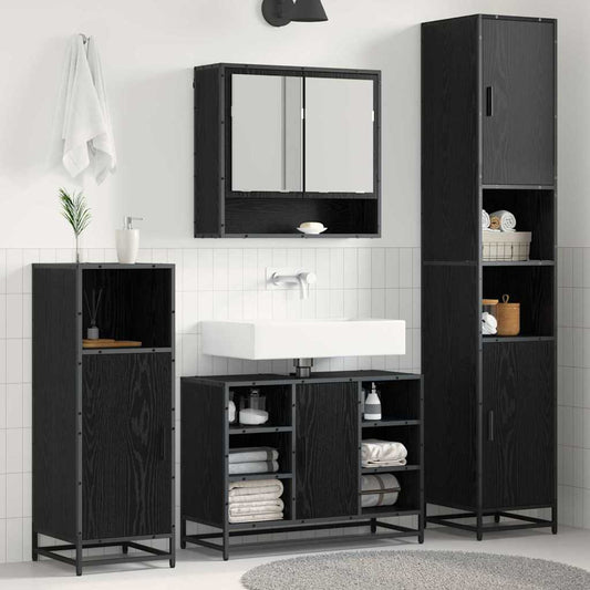 Badezimmermöbel-Set 4 stk. Schwarz Eichen-Optik