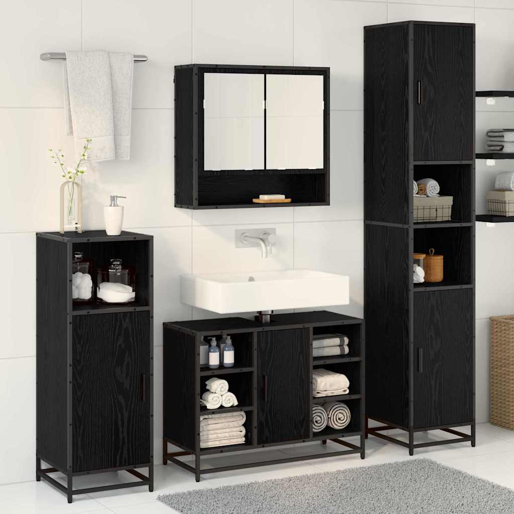 Badezimmermöbel-Set 4 stk. Schwarz Eichen-Optik