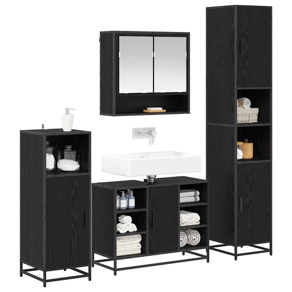 Badezimmermöbel-Set 4 stk. Schwarz Eichen-Optik