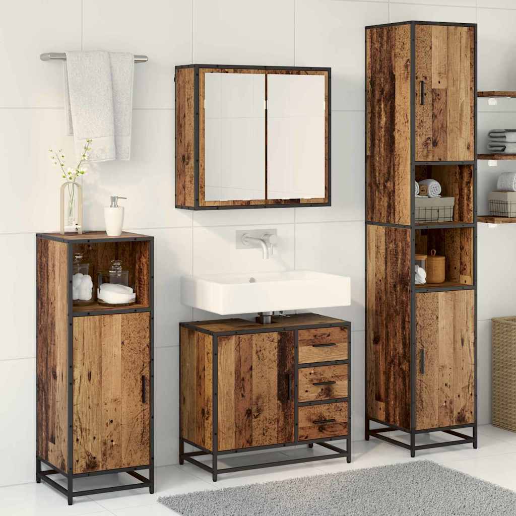 Badezimmermöbel-Set 3 stk. Altholz 65 x 33 x 60 cm