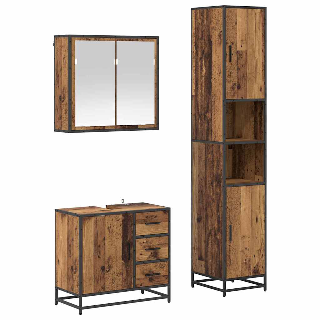 Badezimmermöbel-Set 3 stk. Altholz 65 x 33 x 60 cm