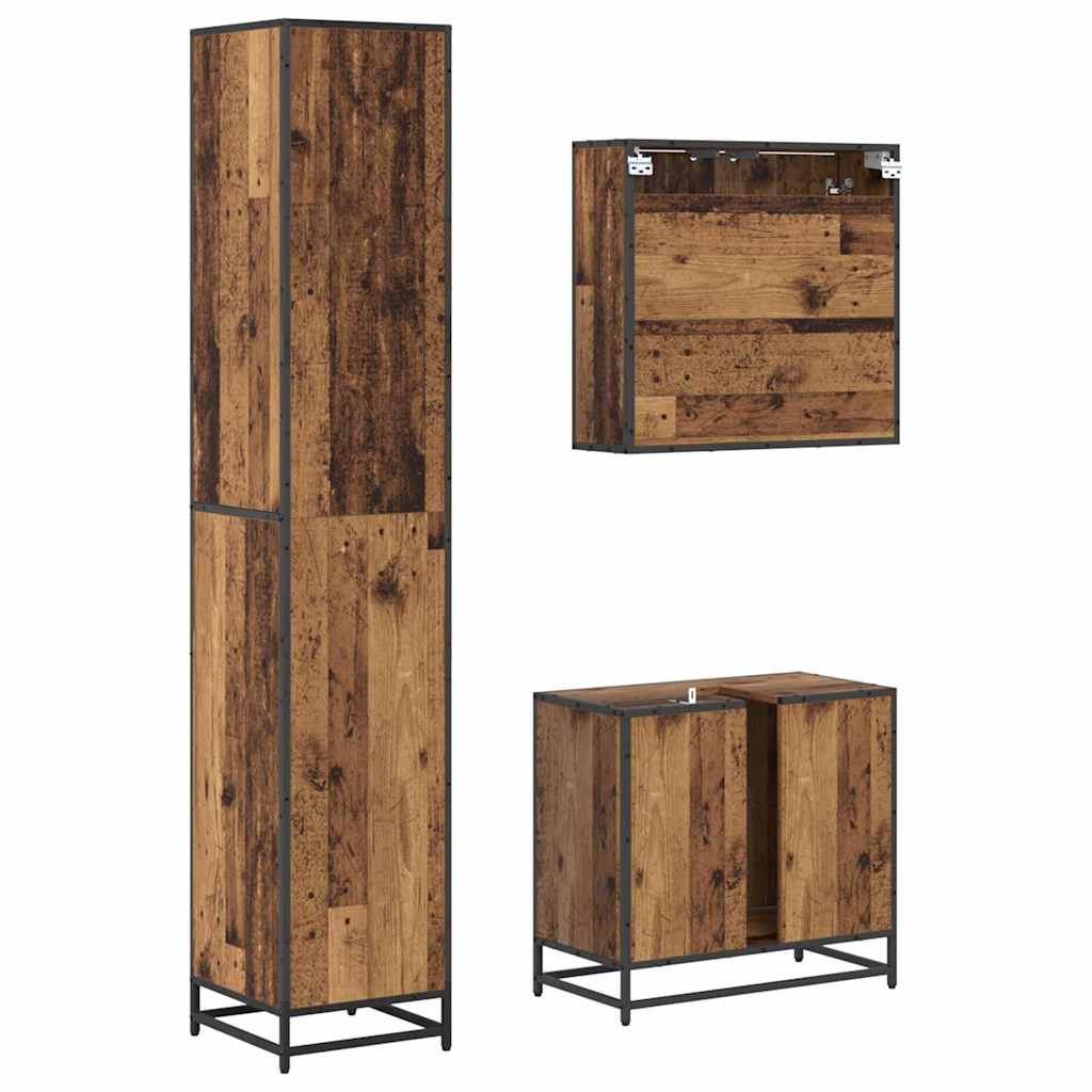 Badezimmermöbel-Set 3 stk. Altholz 65 x 33 x 60 cm