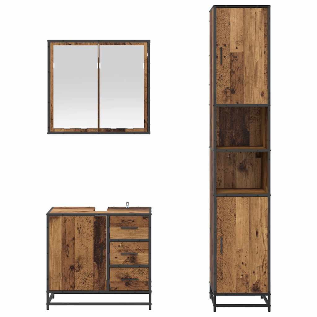 Badezimmermöbel-Set 3 stk. Altholz 65 x 33 x 60 cm