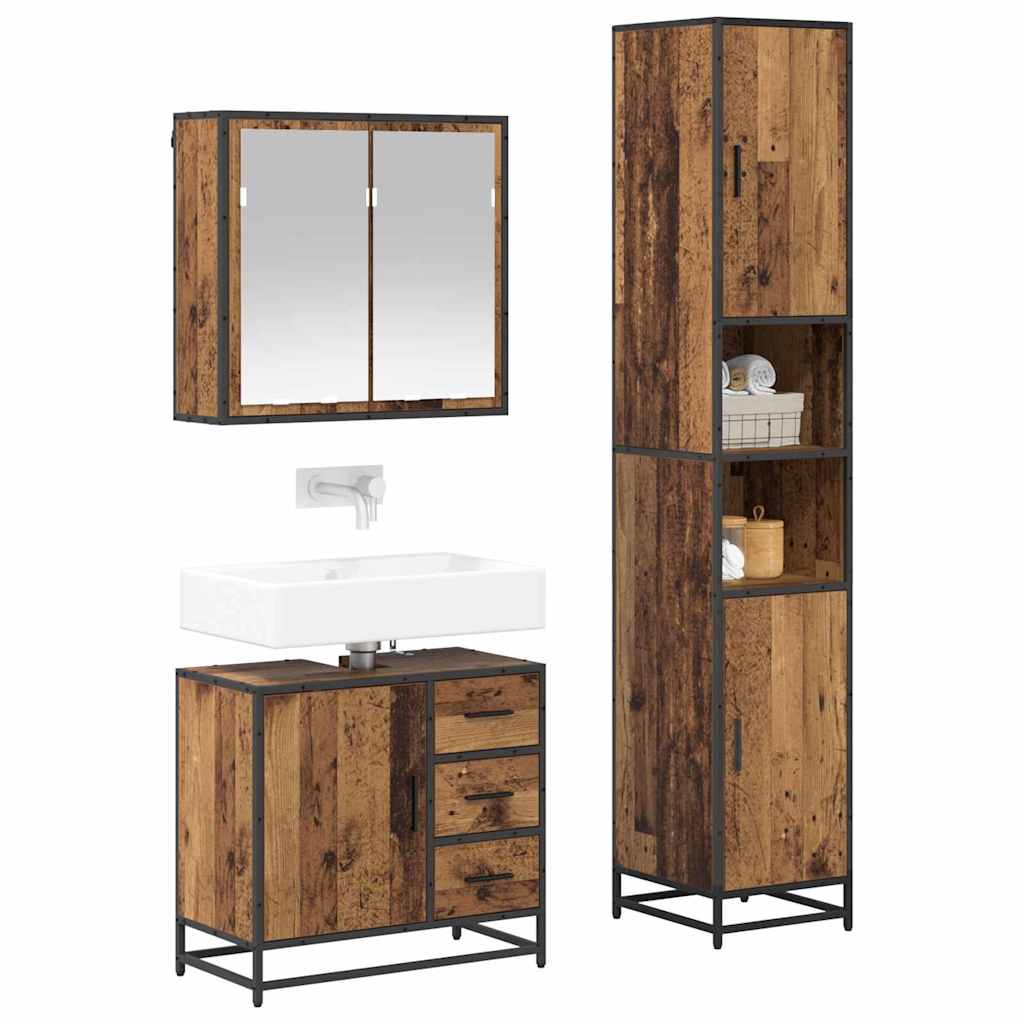 Badezimmermöbel-Set 3 stk. Altholz 65 x 33 x 60 cm