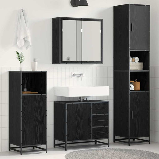 Badezimmermöbel-Set 3 stk. Schwarz Eichen-Optik 65 x 33 x 60 cm