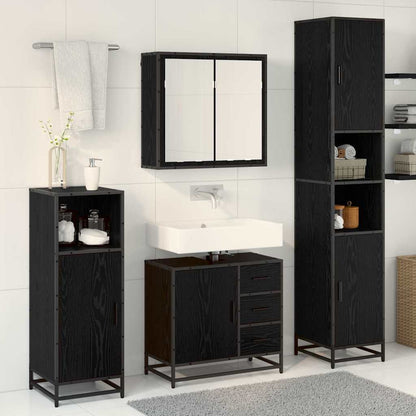 Badezimmermöbel-Set 3 Stk. Schwarz Eichen-Optik Holzwerkstoff