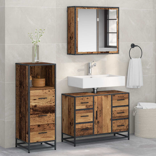 Badezimmermöbel-Set 3 stk. Altholz 80 x 33 x 60 cm