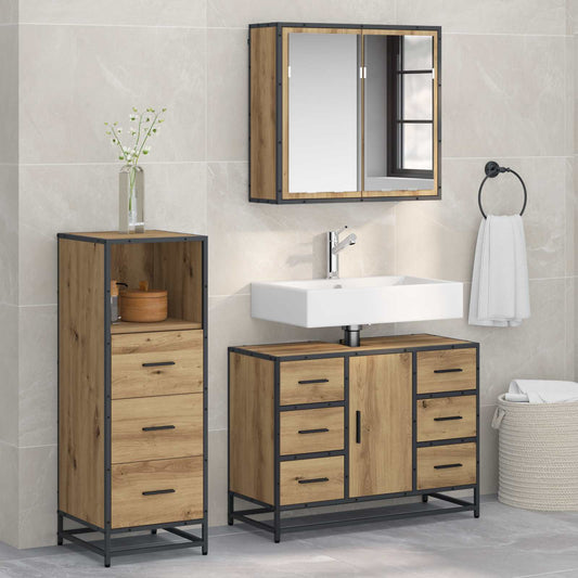 Badezimmermöbel-Set 3 stk. Artisan-Eiche 80 x 33 x 60 cm