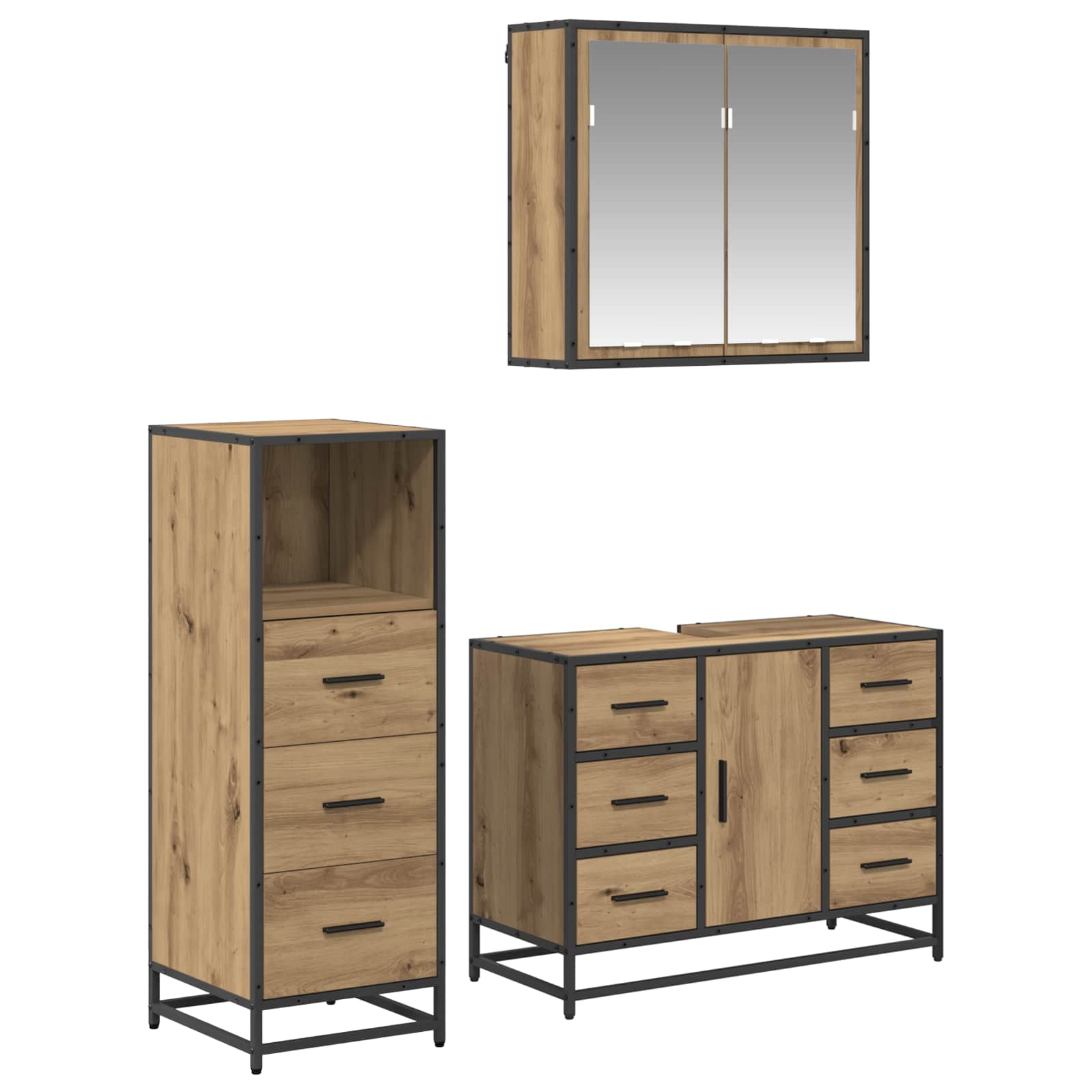 Badezimmermöbel-Set 3 Stk. Artisan-Eiche 80 x 33 x 60 cm