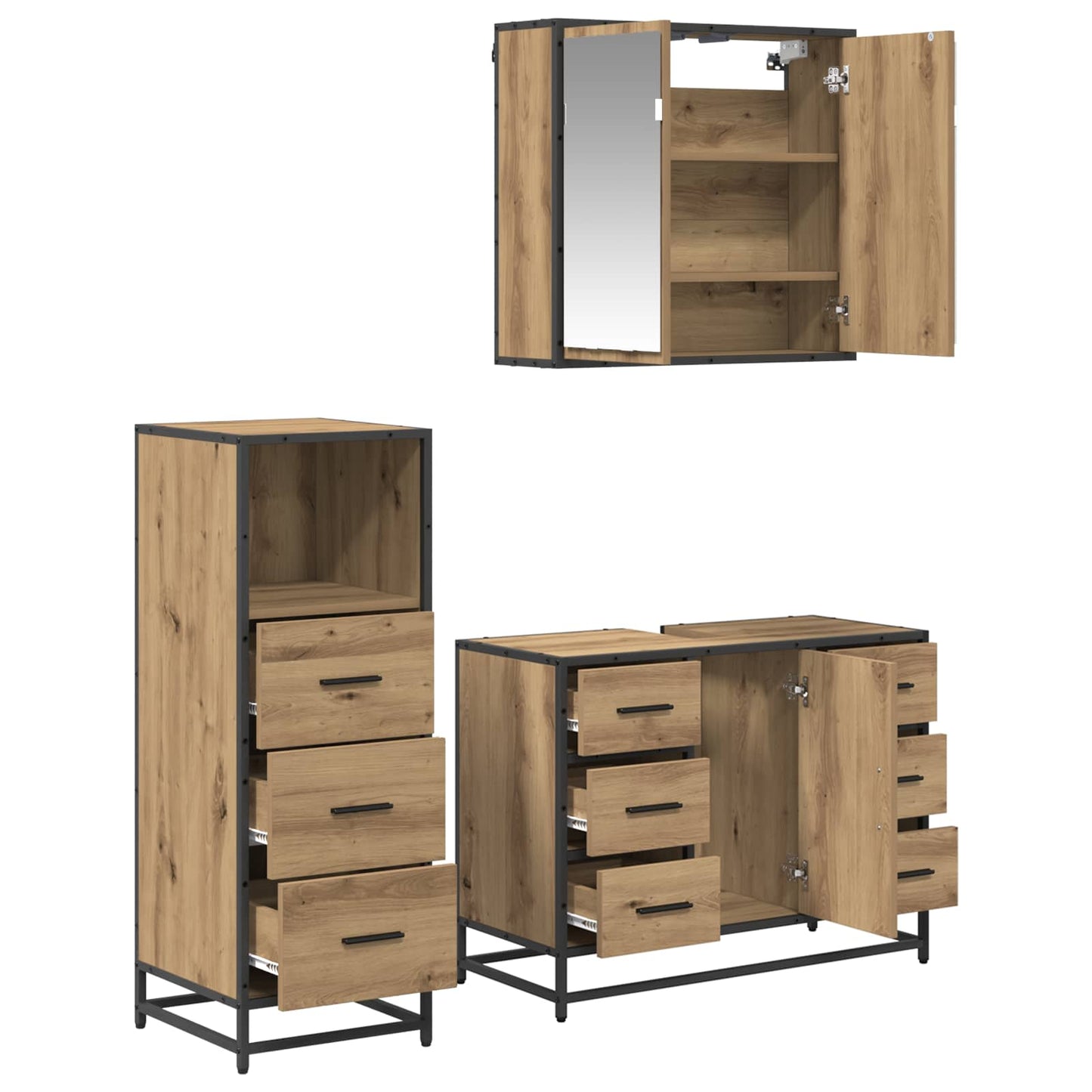 Badezimmermöbel-Set 3 Stk. Artisan-Eiche 80 x 33 x 60 cm